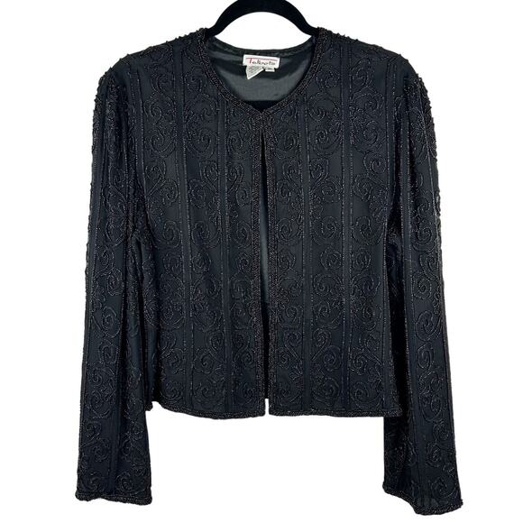Vintage Talbots 100% Silk Black Beaded Sweater โโ Clasp Front, Size M - Picture 2 of 8
